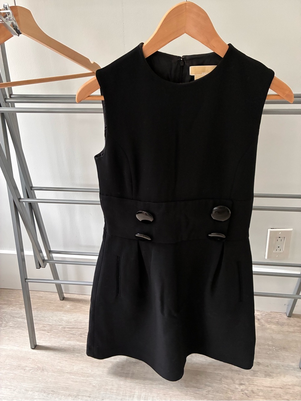 Black Sleeveless Shift Dress with Button Detail great pockets - Michael Kors